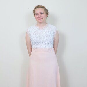 Lacy white and pink maxi dress